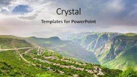  Presentation with green mountains - Cool new presentation theme with beautiful landscape with green mountains and magnificent cloudy sky in sunset exploring armenia backdrop and a light blue colored foreground