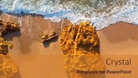  Presentation with blue waves - Theme consisting of beautiful-landscape-with-sandy-beach background and a gold colored foreground