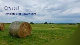  Presentation with end - Colorful slide set enhanced with beautiful-landscape-with-straw-bales backdrop and a lemonade colored foreground
