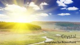  Presentation with landscape - Cool new slides with beautiful-landscape-with-the-river backdrop and a yellow colored foreground