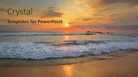  Presentation with tropical beach sunset - Beautiful presentation featuring beautiful landscape with tropical sea sunset on the beach backdrop and a yellow colored foreground