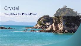  Presentation with inspiring - Amazing PPT theme having beautiful-landscapes-it-the-ocean backdrop and a sky blue colored foreground