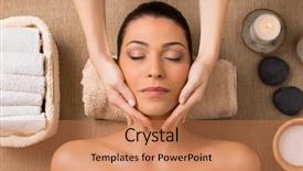 Presentation with face massage spa skin - Slide deck having beautiful latin woman getting facial background and a coral colored foreground