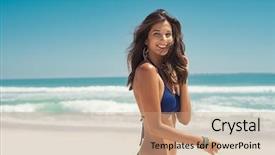  Presentation with tropical - Colorful slide set enhanced with beautiful latin woman in blue backdrop and a coral colored foreground