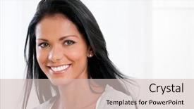  Presentation with beautiful black women smiling - Audience pleasing slide deck consisting of beautiful latin woman smiling backdrop and a soft green colored foreground