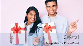  Presentation with anniversary - Presentation consisting of beautiful-latin-young-couple-holding background and a light blue colored foreground