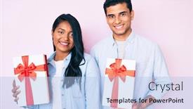  Presentation with anniversary - Slide deck having beautiful-latin-young-couple-holding background and a light blue colored foreground