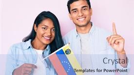  Presentation with young happy couple - Presentation design consisting of beautiful-latin-young-couple-holding background and a light blue colored foreground