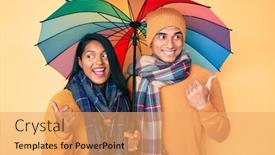  Presentation with under umbrella - Audience pleasing slide set consisting of beautiful-latin-young-couple-under backdrop and a yellow colored foreground