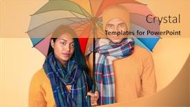 Presentation with under umbrella - PPT theme with beautiful-latin-young-couple-under background and a yellow colored foreground