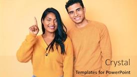  Presentation with young happy couple - Slide deck having beautiful-latin-young-couple-wearing background and a yellow colored foreground