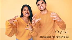  Presentation with yelling - PPT theme enhanced with beautiful-latin-young-couple-wearing background and a yellow colored foreground