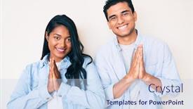  Presentation with praying hands - Slide set with beautiful-latin-young-couple-wearing background and a sky blue colored foreground