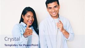  Presentation with young happy couple - Amazing slide deck having beautiful-latin-young-couple-wearing backdrop and a sky blue colored foreground