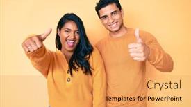  Presentation with young happy couple - Theme consisting of beautiful-latin-young-couple-wearing background and a yellow colored foreground