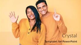  Presentation with young happy couple - PPT theme enhanced with beautiful-latin-young-couple-wearing background and a yellow colored foreground