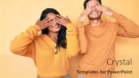  Presentation with blind - Amazing slide set having beautiful-latin-young-couple-wearing backdrop and a yellow colored foreground