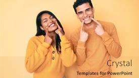  Presentation with fingers - Cool new slides with beautiful-latin-young-couple-wearing backdrop and a yellow colored foreground