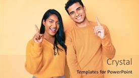  Presentation with young happy couple - PPT theme featuring beautiful-latin-young-couple-wearing background and a yellow colored foreground