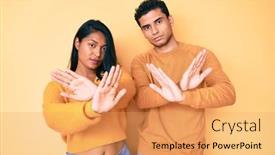  Presentation with negative - Presentation consisting of beautiful-latin-young-couple-wearing background and a yellow colored foreground