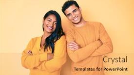  Presentation with young happy couple - Audience pleasing slide set consisting of beautiful-latin-young-couple-wearing backdrop and a yellow colored foreground