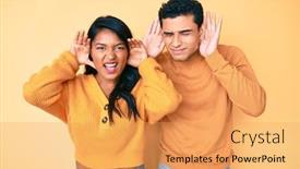  Presentation with deaf - Slide set having beautiful-latin-young-couple-wearing background and a yellow colored foreground