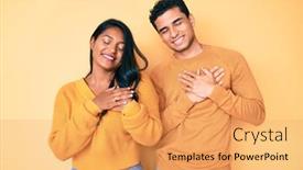  Presentation with closed - Colorful PPT layouts enhanced with beautiful-latin-young-couple-wearing backdrop and a yellow colored foreground