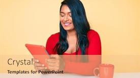  Presentation with standing sitting - PPT theme enhanced with beautiful-latin-young-woman background and a lemonade colored foreground