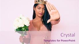  Presentation with hand holding flowers - Cool new PPT layouts with beautiful-latin-young-woman backdrop and a pink colored foreground