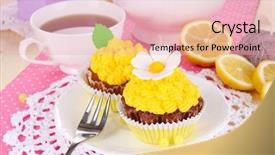  Presentation with dining table - PPT layouts enhanced with beautiful-lemon-cupcakes-and-flavored background and a lemonade colored foreground