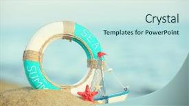  Presentation with boat - Beautiful presentation theme featuring beautiful life buoy backdrop and a sky blue colored foreground