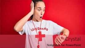  Presentation with lifeguard - PPT theme with beautiful-lifeguard-woman-wearing-t background and a red colored foreground