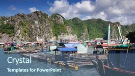  Presentation with boats - Theme having beautiful limestone rocks of lan background and a ocean colored foreground