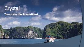  Presentation with boats - Cool new PPT theme with beautiful limestone rocks of lan backdrop and a ocean colored foreground