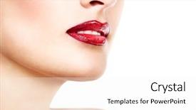  Presentation with lipstick - Slides featuring beautiful lips of young gorgeous fresh woman with vivid red lipstick face detail isolated over white background background and a white colored foreground