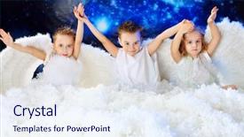  Presentation with angels - Slide deck consisting of beautiful little angels at a snowy background background and a sky blue colored foreground