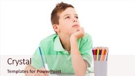  Presentation with crayons - Presentation theme enhanced with green pencil lying - beautiful little boy drawing background and a lemonade colored foreground