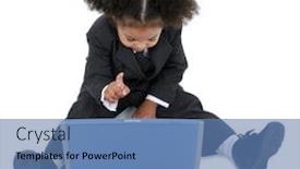  Presentation with laptop - Presentation having beautiful-little-business-woman-working background and a teal colored foreground