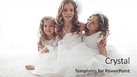  Presentation with children - Audience pleasing PPT theme consisting of cinderella - beautiful little children wearing flower backdrop and a light gray colored foreground
