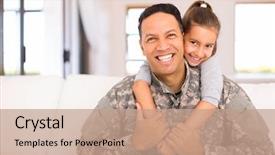  Presentation with military - Audience pleasing slide deck consisting of beautiful little daughter and military backdrop and a coral colored foreground