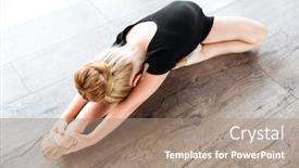  Presentation with ballerina - Slides with beautiful little girl ballerina stretching on the floor in dance studio background and a coral colored foreground