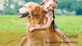  Presentation with girl scouts explorer summer - PPT theme having beautiful little girl hugging retriever background and a gold colored foreground
