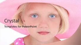  Presentation with swim suit - Cool new PPT theme with beautiful little girl in pink swim suit and large hat close-up with serious expression backdrop and a coral colored foreground