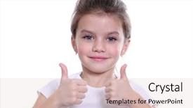  Presentation with everything - Presentation with beautiful little girl shows finger as sign that everything is fine background and a lemonade colored foreground