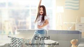  Presentation with fun - Presentation design with beautiful little girl singing background and a mint green colored foreground