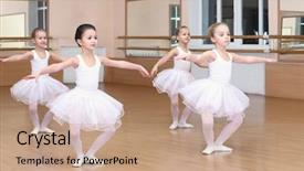  Presentation with ballet - PPT theme consisting of beautiful little girls practicing ballet background and a coral colored foreground