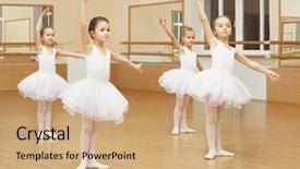  Presentation with ballet - Colorful presentation theme enhanced with beautiful little girls practicing ballet backdrop and a coral colored foreground