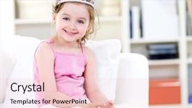  Presentation with princess - Amazing presentation theme having beautiful little pretty princess in crown with attractive smile sitting on the sofa backdrop and a lemonade colored foreground