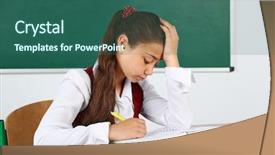  Presentation with special needs classroom - Presentation design enhanced with beautiful little schoolgirl in classroom background and a  colored foreground