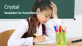  Presentation with blackboard - Amazing slide deck having beautiful little schoolgirl in classroom backdrop and a  colored foreground